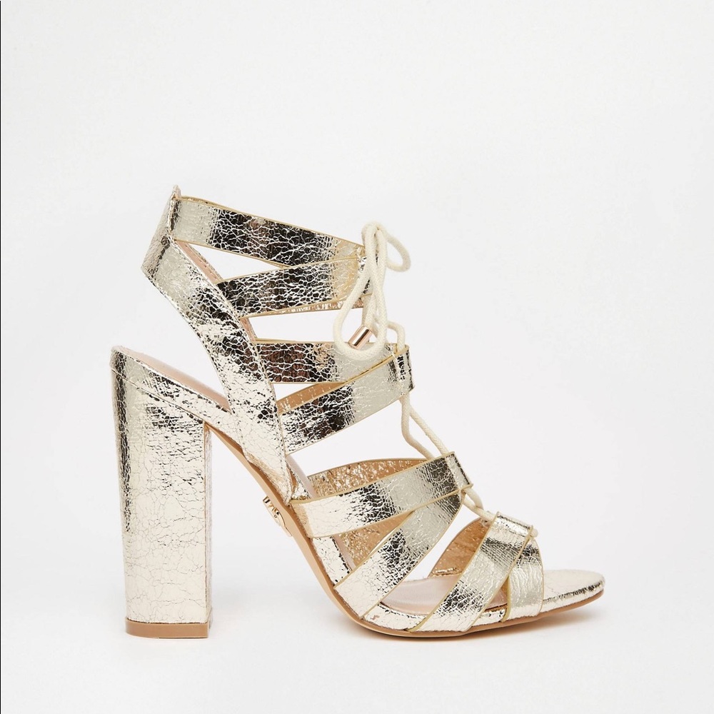 Lipsy Cleo Gold Metallic Ghillie Tie Up Sandals